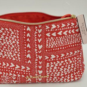 NWT Victoria's Secret Valentine Red White Hearts Makeup Travel Bag